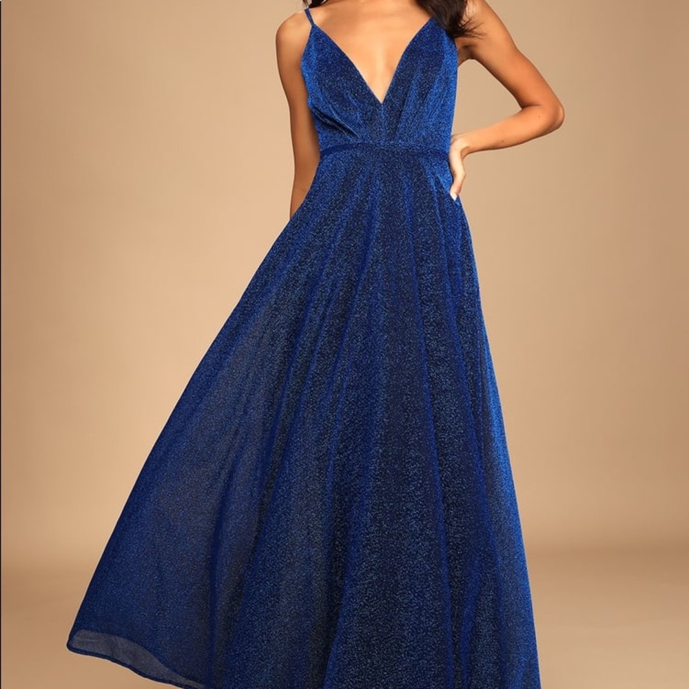 Lulu's Royal Blue Glitter Prom Dress